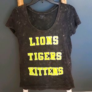 Express "Lions Tigers Kittens"  tee black/grey mottled fabric W/ Neon Lime Small